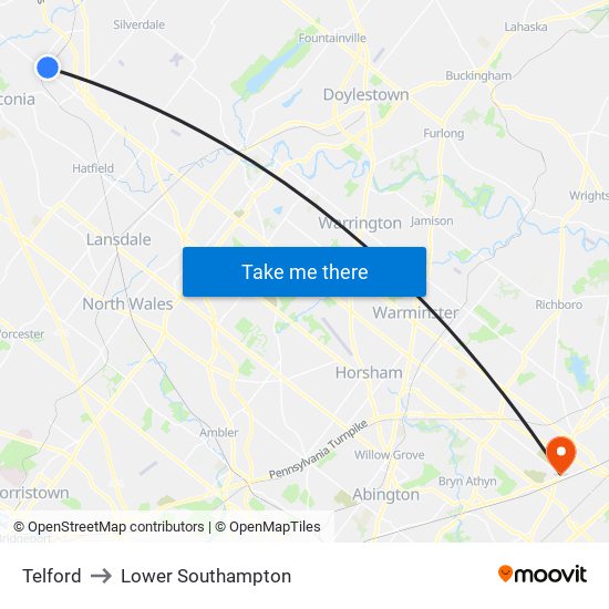 Telford to Lower Southampton map