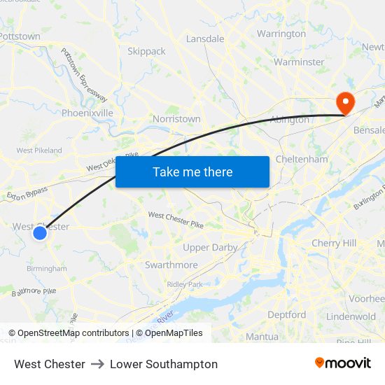 West Chester to Lower Southampton map
