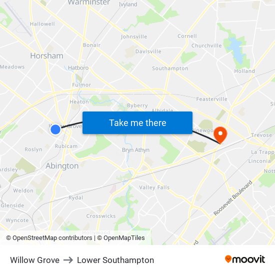 Willow Grove to Lower Southampton map