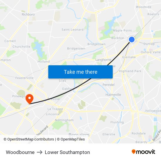 Woodbourne to Lower Southampton map