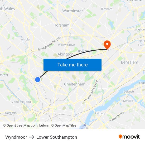 Wyndmoor to Lower Southampton map