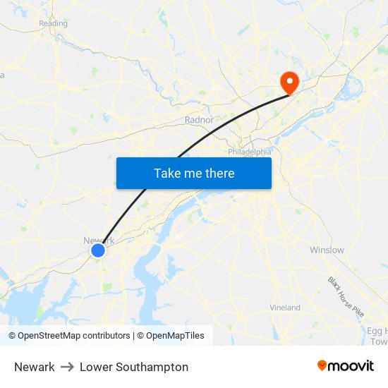 Newark to Lower Southampton map