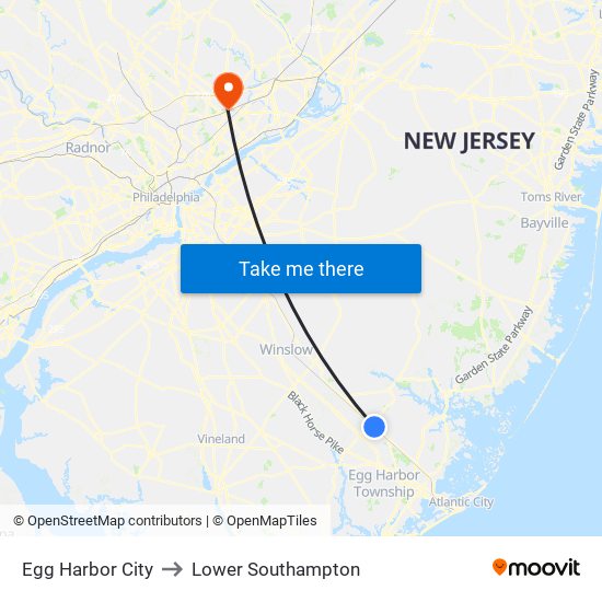 Egg Harbor City to Lower Southampton map