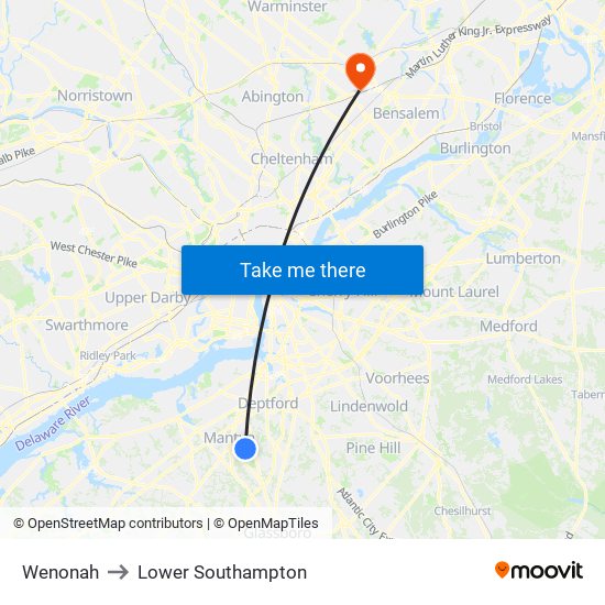 Wenonah to Lower Southampton map
