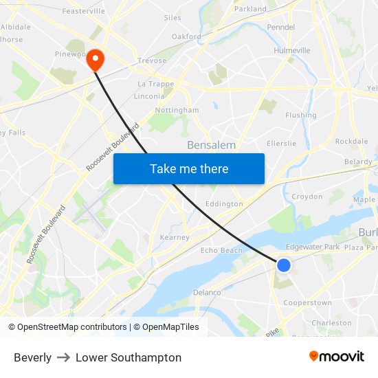 Beverly to Lower Southampton map