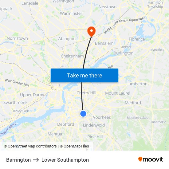 Barrington to Lower Southampton map