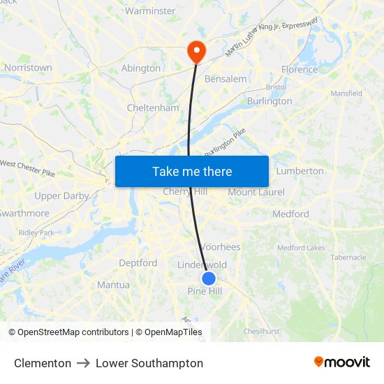 Clementon to Lower Southampton map