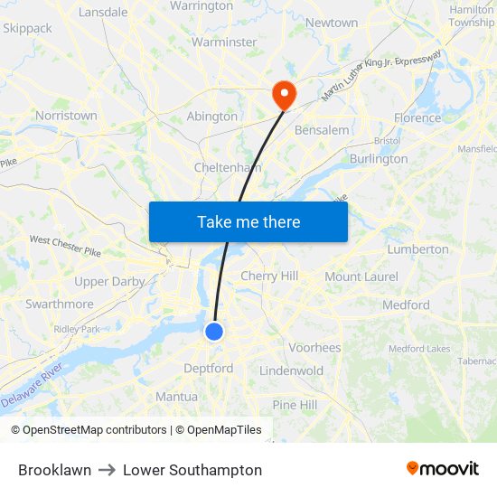 Brooklawn to Lower Southampton map