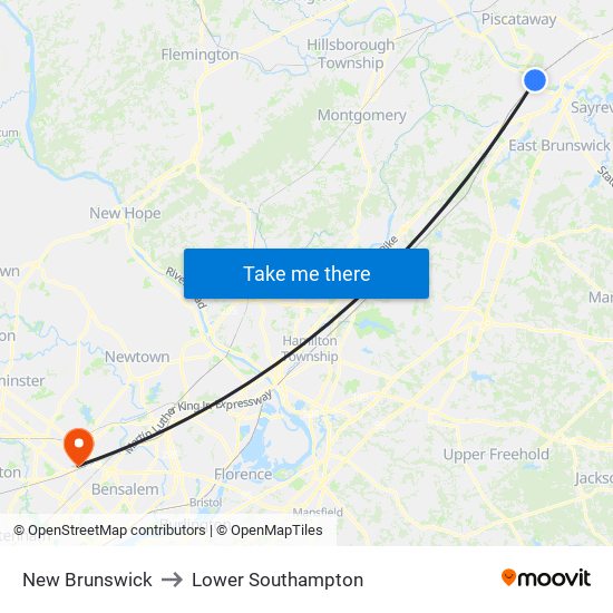 New Brunswick to Lower Southampton map