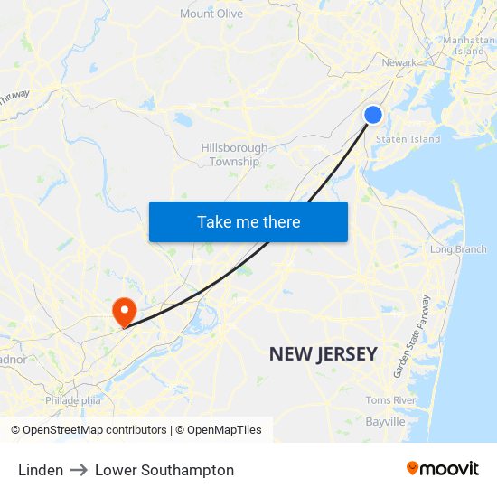 Linden to Lower Southampton map