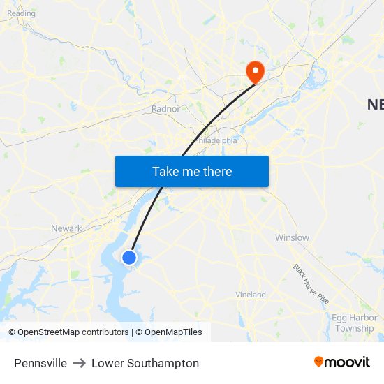 Pennsville to Lower Southampton map