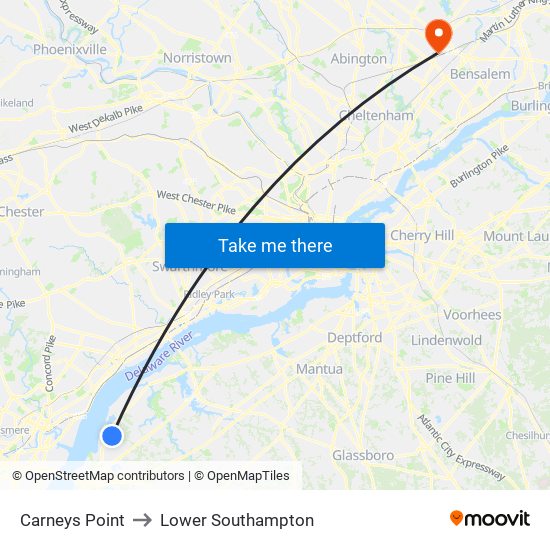 Carneys Point to Lower Southampton map