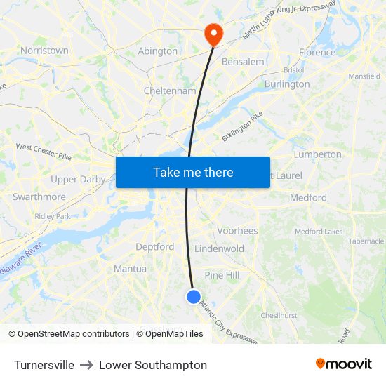 Turnersville to Lower Southampton map