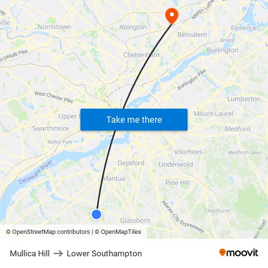 Mullica Hill to Lower Southampton map