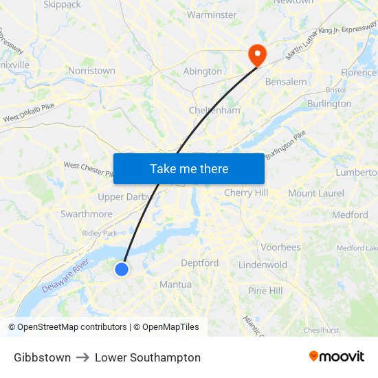 Gibbstown to Lower Southampton map