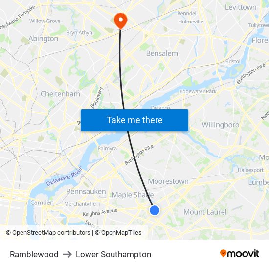 Ramblewood to Lower Southampton map