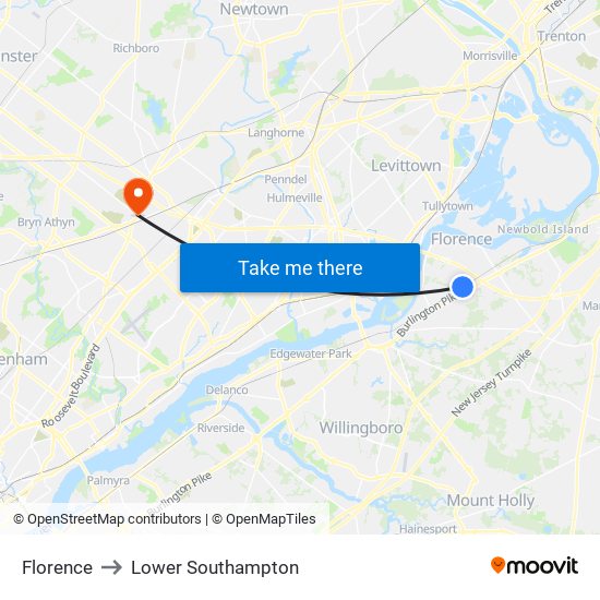 Florence to Lower Southampton map