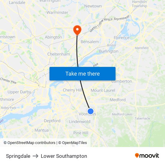 Springdale to Lower Southampton map
