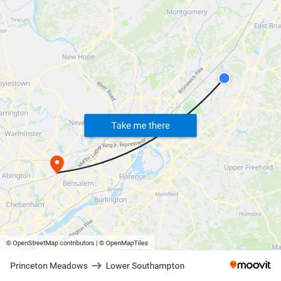 Princeton Meadows to Lower Southampton map