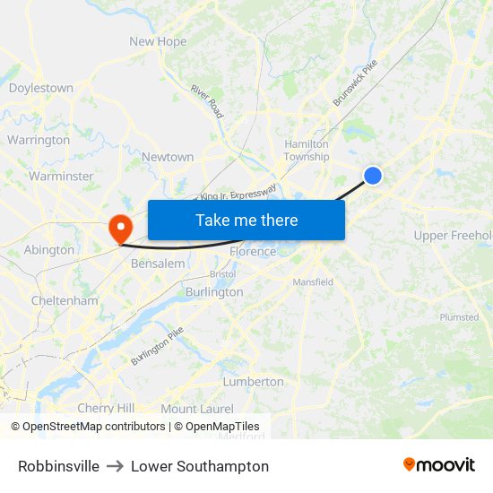 Robbinsville to Lower Southampton map