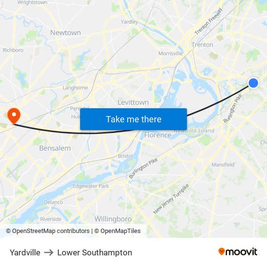 Yardville to Lower Southampton map