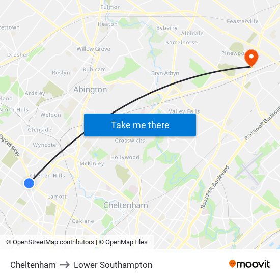 Cheltenham to Lower Southampton map