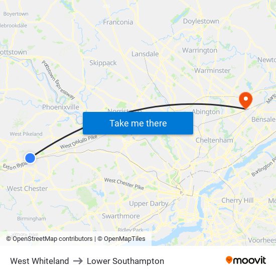 West Whiteland to Lower Southampton map