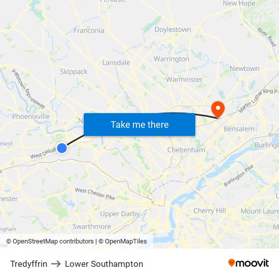 Tredyffrin to Lower Southampton map