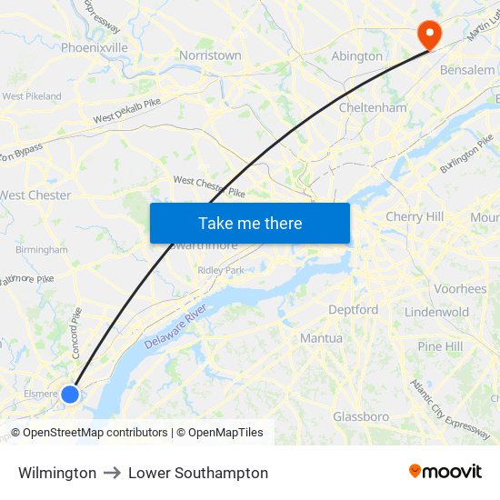Wilmington to Lower Southampton map