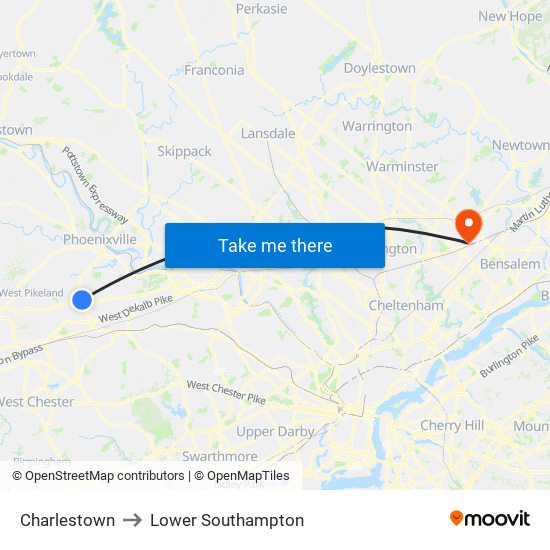 Charlestown to Lower Southampton map
