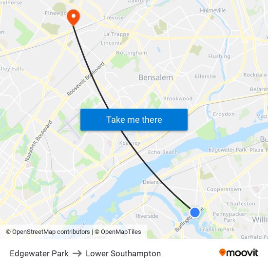 Edgewater Park to Lower Southampton map