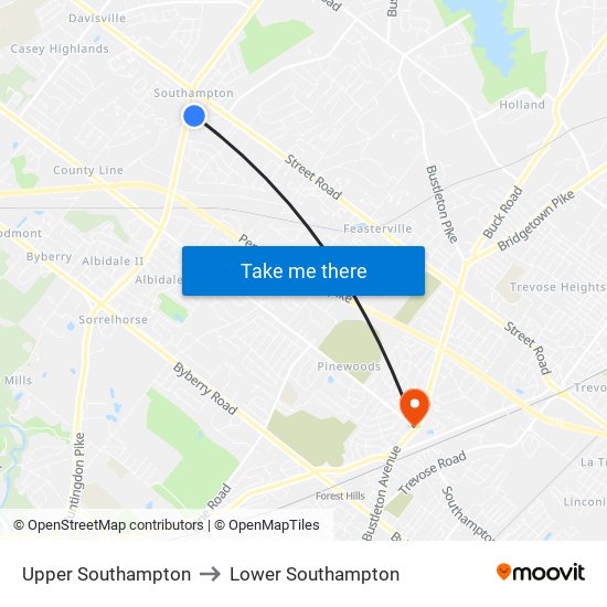 Upper Southampton to Lower Southampton map