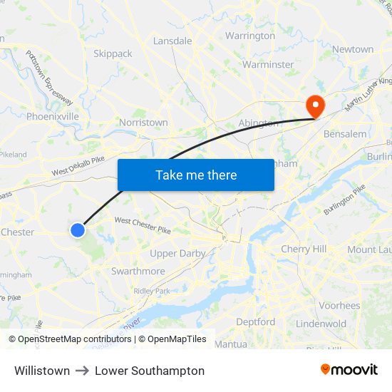 Willistown to Lower Southampton map