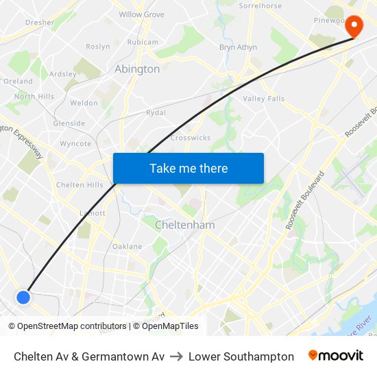 Chelten Av & Germantown Av to Lower Southampton map