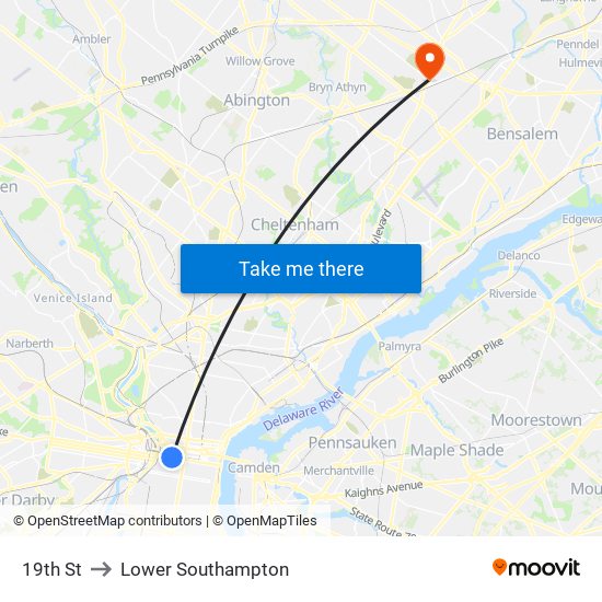 19th St to Lower Southampton map