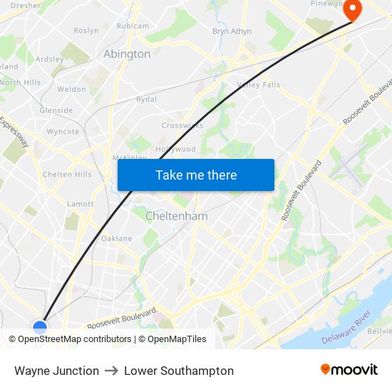 Wayne Junction to Lower Southampton map