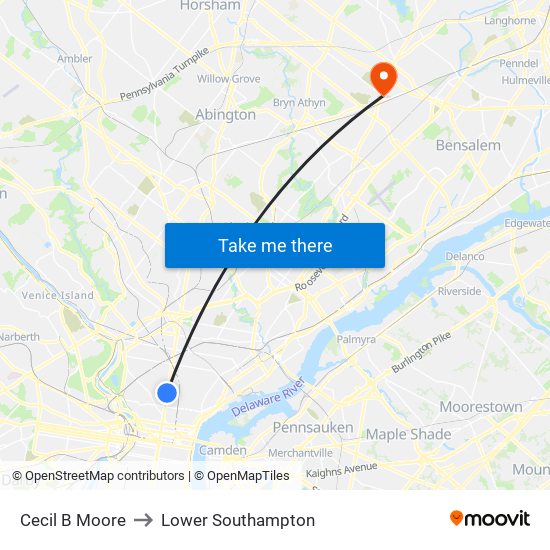 Cecil B Moore to Lower Southampton map