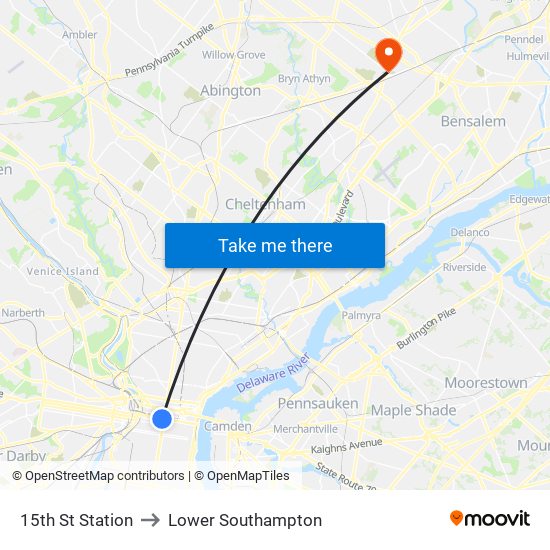 15th St Station to Lower Southampton map