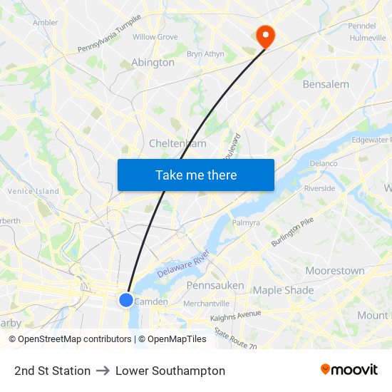 2nd St Station to Lower Southampton map