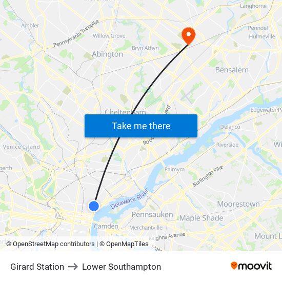 Girard Station to Lower Southampton map