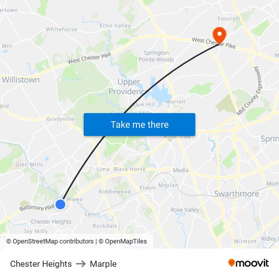 Chester Heights to Marple map