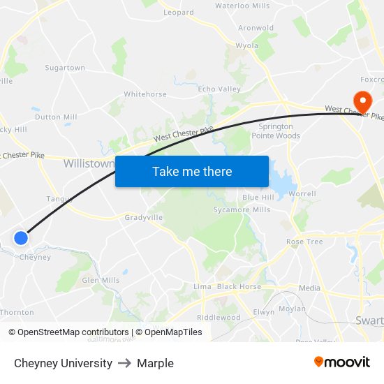 Cheyney University to Marple map