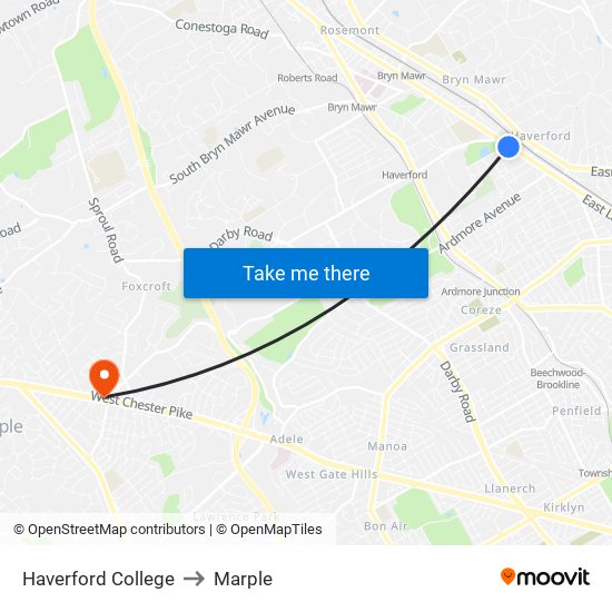 Haverford College to Marple map