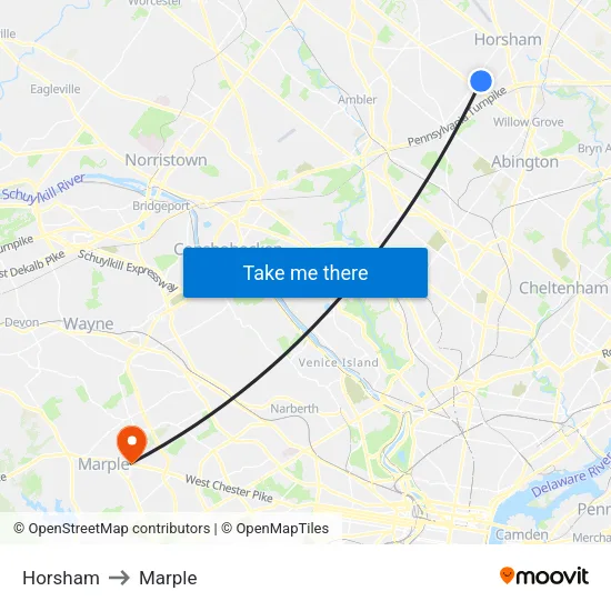 Horsham to Marple map