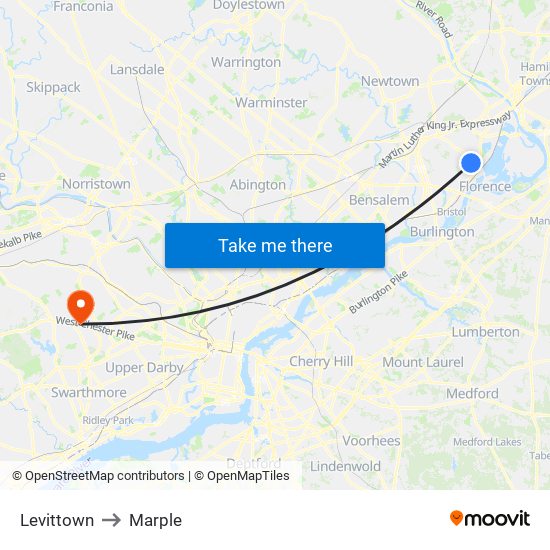 Levittown to Marple map