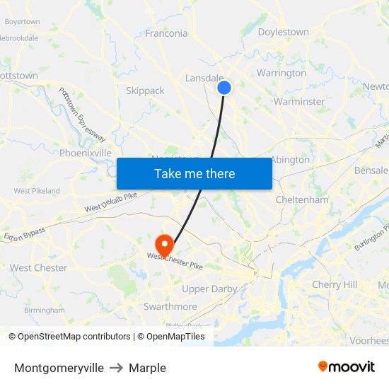 Montgomeryville to Marple map
