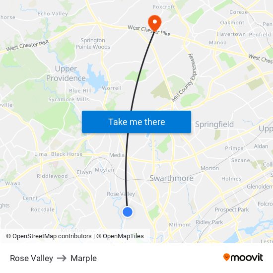 Rose Valley to Marple map