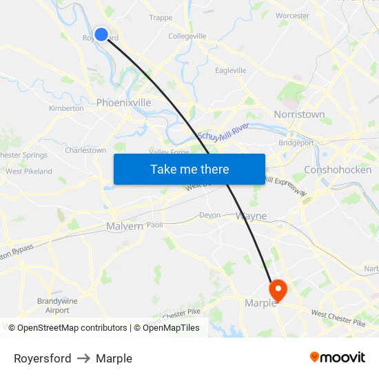 Royersford to Marple map