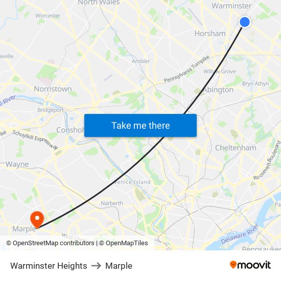 Warminster Heights to Marple map