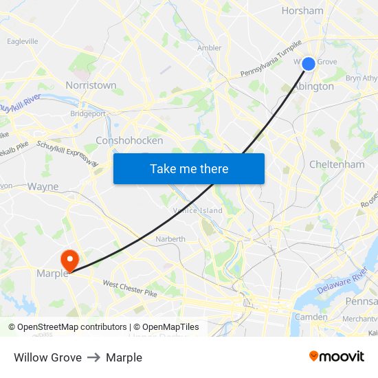 Willow Grove to Marple map